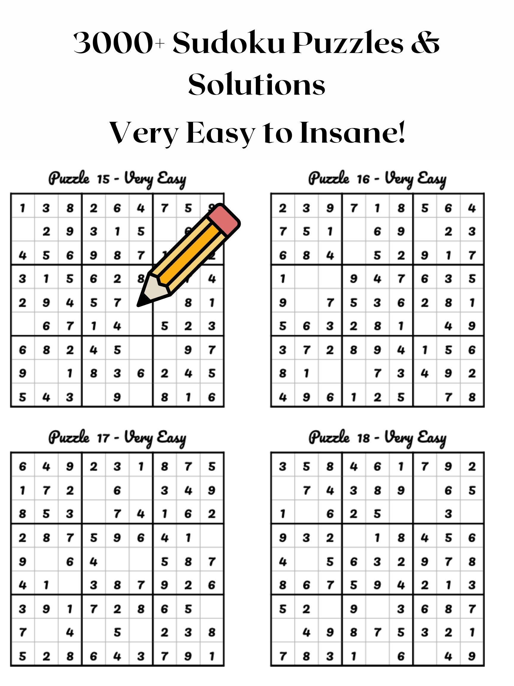 3000 Sudoku Puzzles Printable Puzzle Pages With Solutions Digital