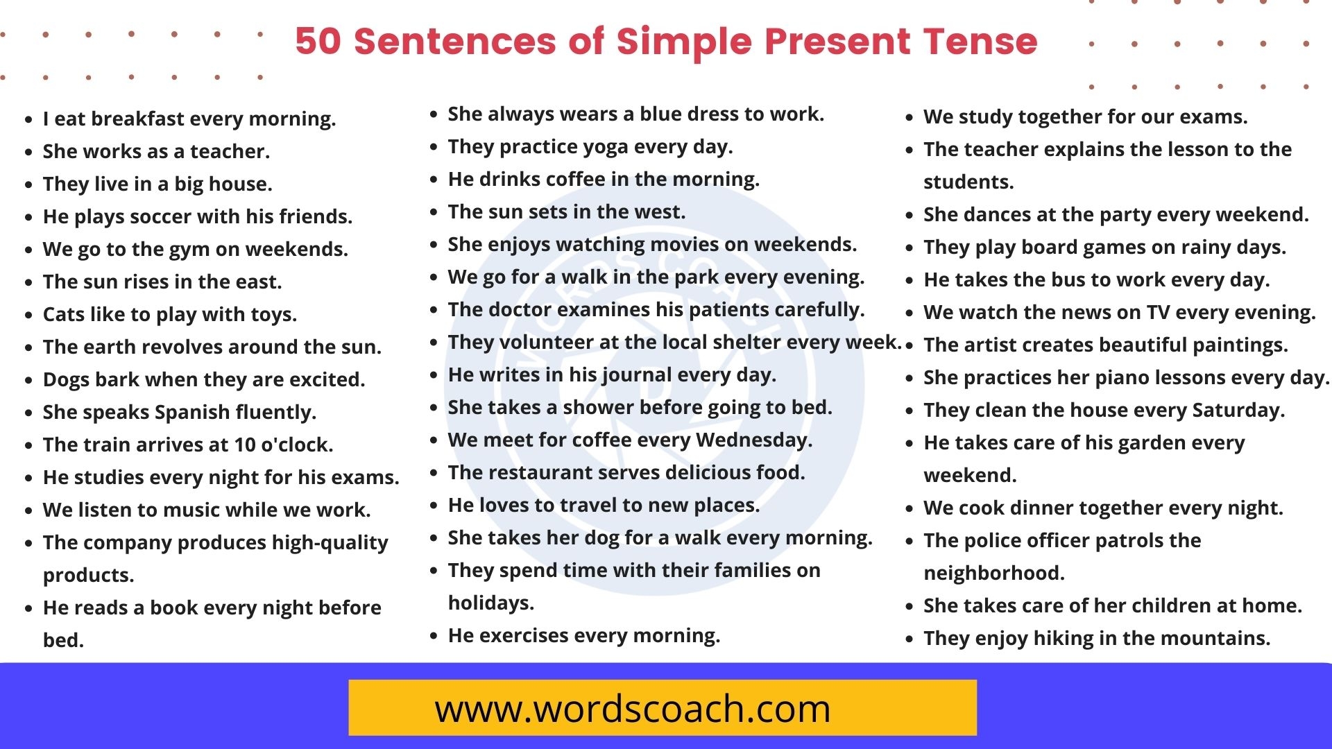 50 Sentences Of Simple Present Tense 50 Examples Of Simple Present