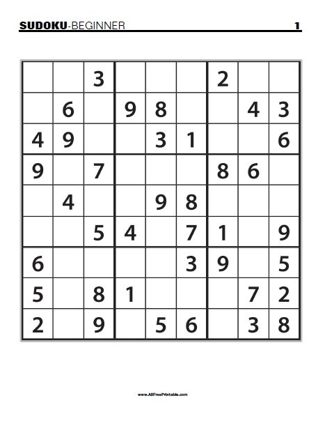 Beginner Sudoku Puzzles Free Printable