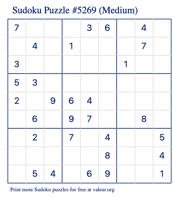 Free Printable Medium Sudoku With The Answer 5269