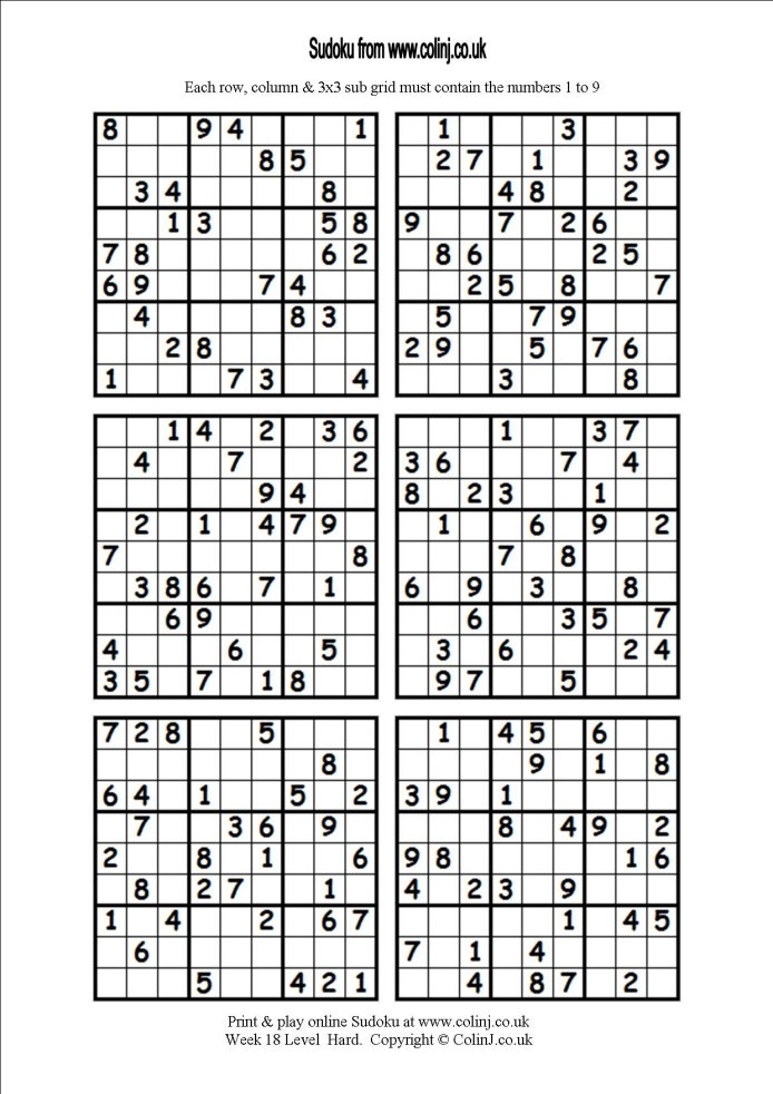 Free Sudoku Printables 6 Per Page Sudoku Puzzles Printable