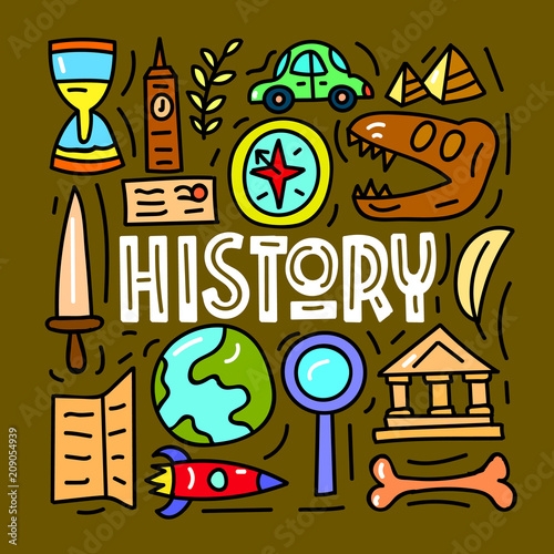 History Subject Concept Lettering Card Vector Illustration Stock