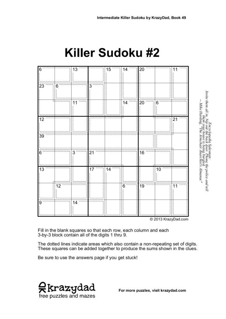 Killer Sudoku Printable Krazydad Sudoku Printables