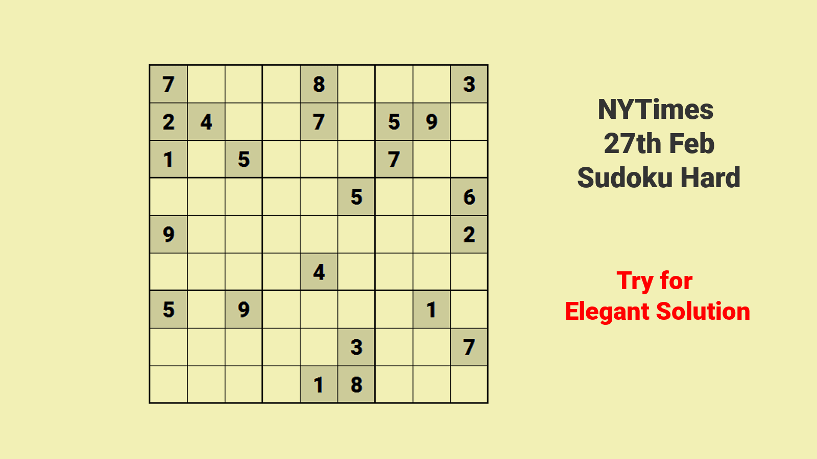 NYTimes Hard Sudoku 27 Feb 2021 Unconventional Sudoku Techniques