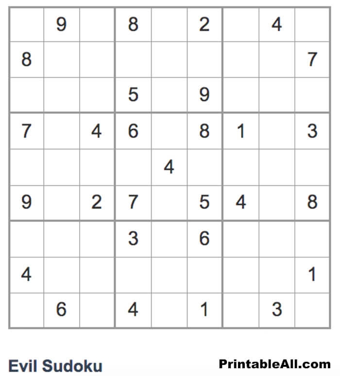 Printable Evil Sudoku 1 Free Download And Print For You Printable Evil Sudoku 1 Free Download And Print For You