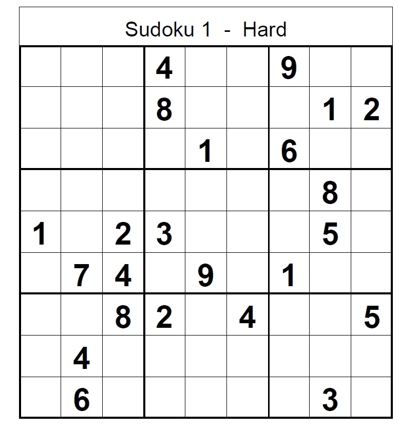 Printable Hard Sudoku Puzzles