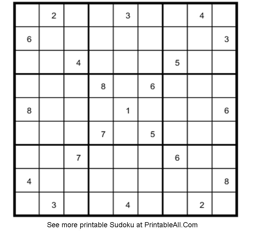 Printable Medium Sudoku PrintableLib