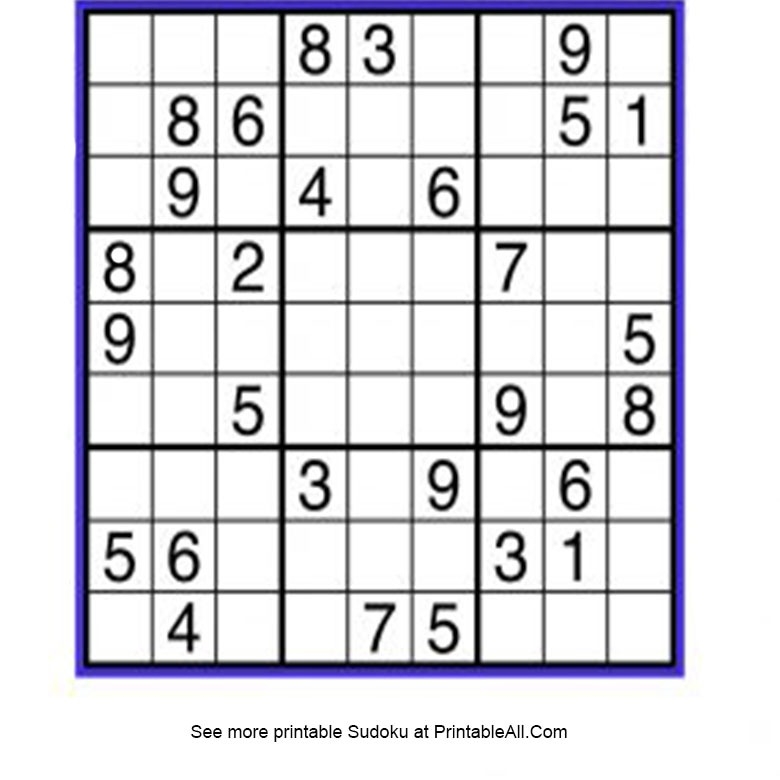 Printable Medium Sudoku PrintableLib