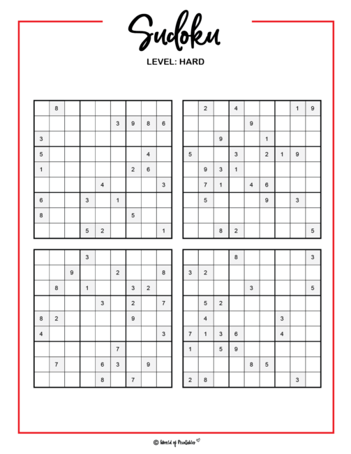 Printable Sudoku 100 Puzzles From Easy To Hard Easy Sudoku Printable