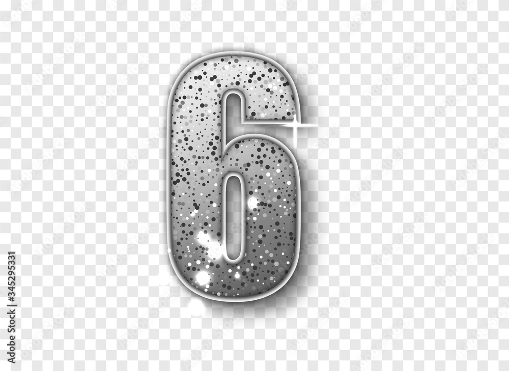 Silver Glitter Number Six Vector Realistick Shining Silver Number 6 