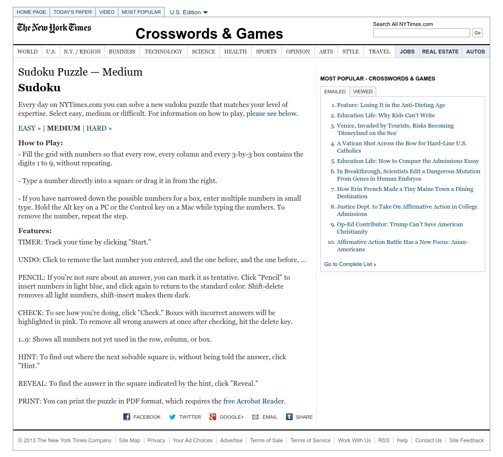 Sudoku Puzzle Medium Nytimes Printable Sudoku New York Times