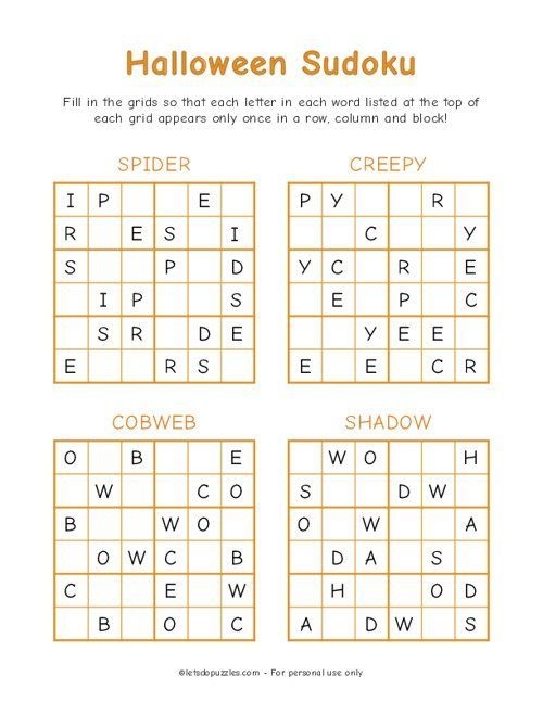 The Halloween Sudoku Word Search Is Shown In Orange And White With 