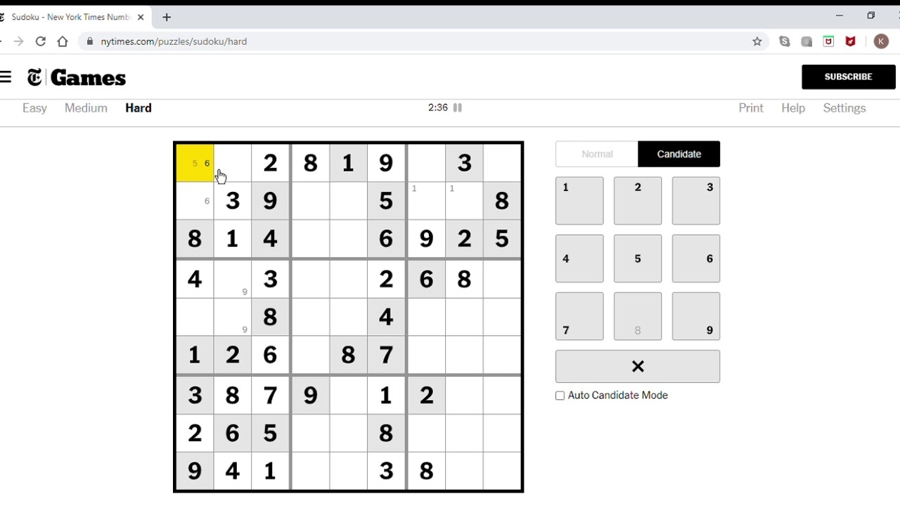 The New York Times Hard Sudoku A Guide Youtube Printable Sudoku New 
